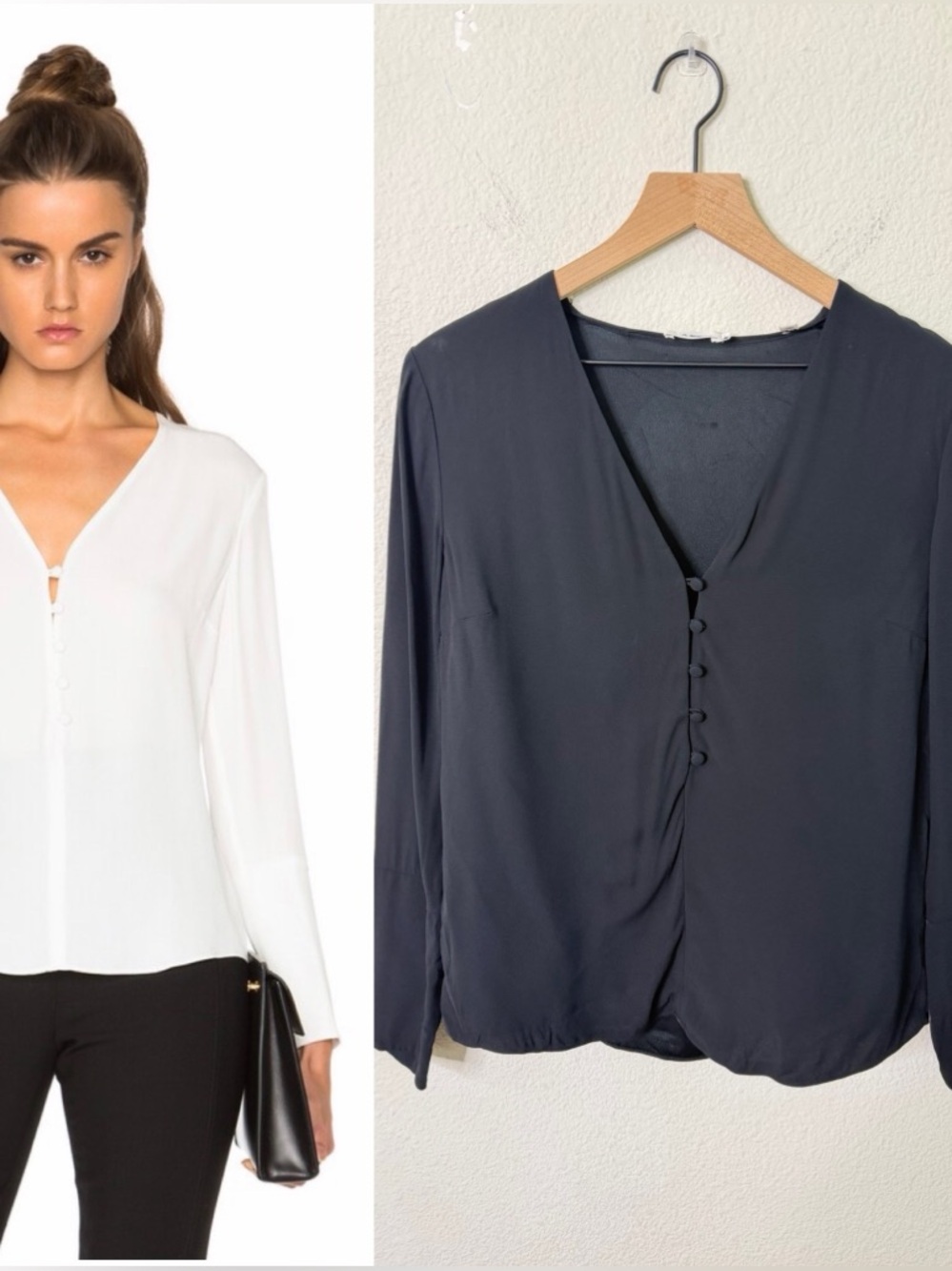 ALC Charlie Blouse‎ Black 1/4 Button Ling Sleeve Womens Size 4